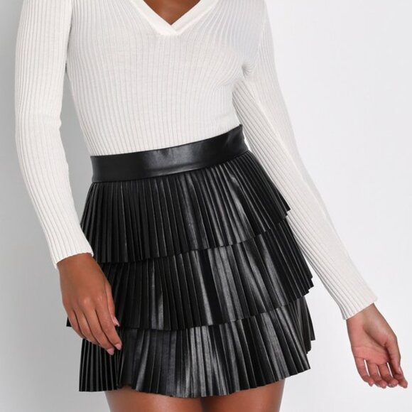 Lulus Dresses & Skirts - Lulus Bold Charm Black Vegan Leather Pleated Tiered Mini Skirt - Size S